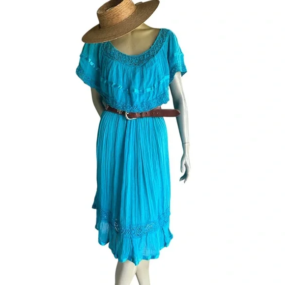 Festive Midi Dress with crotchet trim- One Size - Picture 3 of 6